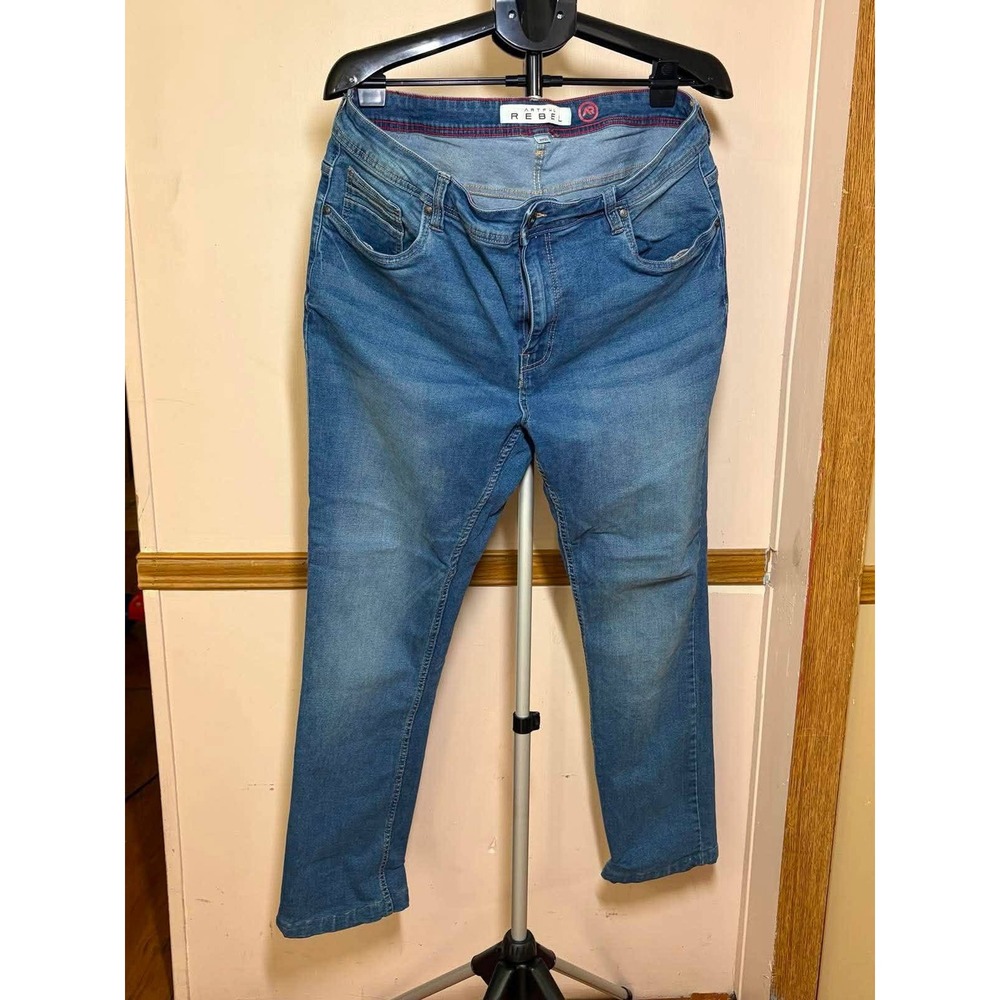 Artful Rebel Mens Straight Stretch Jeans Blue‎ Medium Wash 38x32